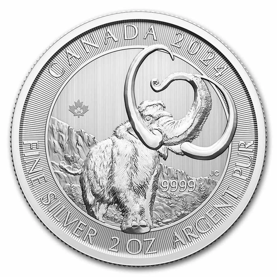 APMEX 2024 RCM 2 OZ SILVER ICE AGE OF CANADA WOOLLY MAMMOTH BU