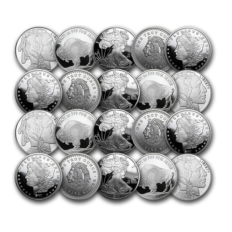 APMEX 1 OZ SILVER ROUND - SECONDARY MARKET - LOT OF 20 ROUNDS .999 SILVER RANDOM BRAND
