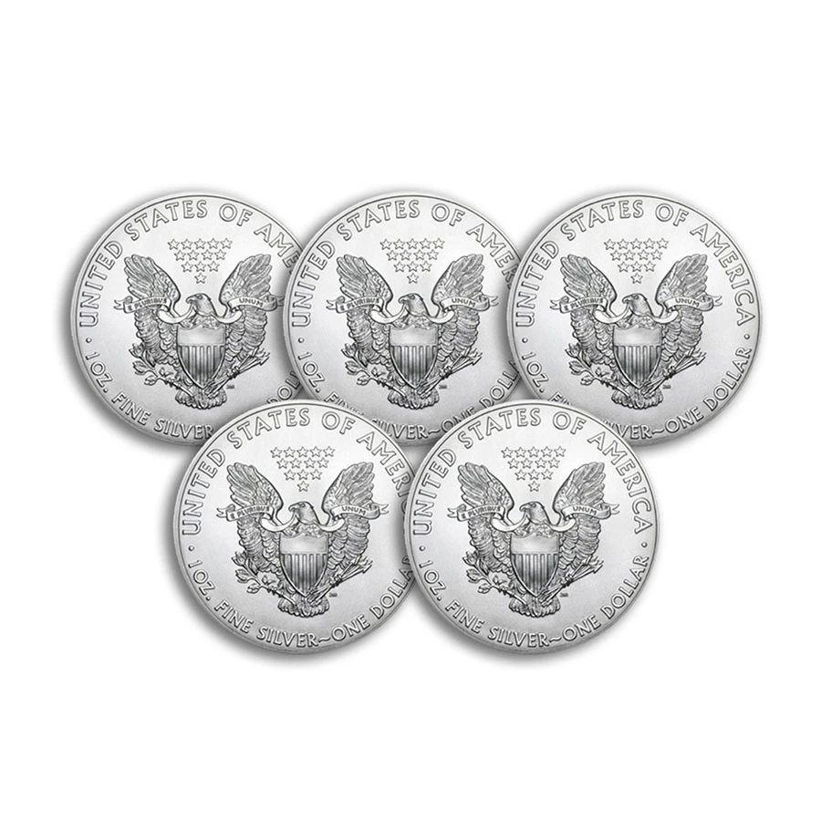 APMEX 1 OZ AMERICAN SILVER EAGLE BU (RANDOM YEAR) - LOT OF 5