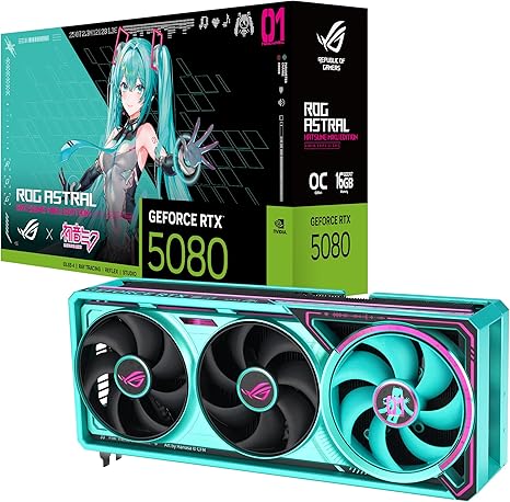 ASUS ROG ASTRAL NVIDIA GEFORCE RTX 5080 16GB GDDR7 OC HATSUNE MIKU EDITION GAMING GRAPHICS CARD (PCIE 5.0, HDMI®/DP 2.1, 3.8-SLOT, 4-FAN DESIGN, PATENTED VAPOR CHAMBER)- RTX5080|OC|-MIKU EDITION