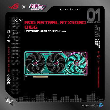 ASUS ROG ASTRAL NVIDIA GEFORCE RTX 5080 16GB GDDR7 OC HATSUNE MIKU EDITION GAMING GRAPHICS CARD (PCIE 5.0, HDMI®/DP 2.1, 3.8-SLOT, 4-FAN DESIGN, PATENTED VAPOR CHAMBER)- RTX5080|OC|-MIKU EDITION