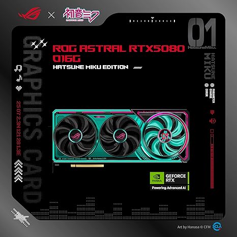 ASUS ROG ASTRAL NVIDIA GEFORCE RTX 5080 16GB GDDR7 OC HATSUNE MIKU EDITION GAMING GRAPHICS CARD (PCIE 5.0, HDMI®/DP 2.1, 3.8-SLOT, 4-FAN DESIGN, PATENTED VAPOR CHAMBER)- RTX5080|OC|-MIKU EDITION