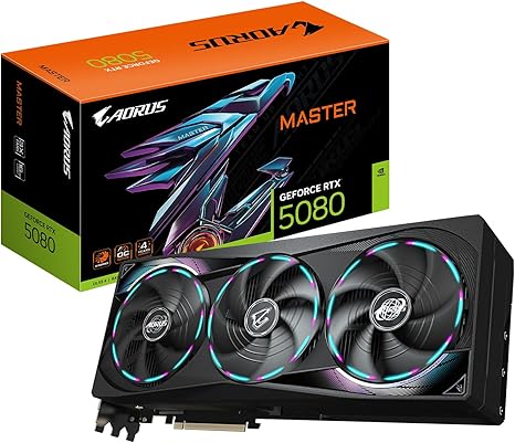 GIGABYTE AORUS GEFORCE RTX 5080 MASTER 16G GRAPHICS CARD, WINDFORCE COOLING SYSTEM, 16GB 256-BIT GDDR7, GV-N5080AORUS M-16GD VIDEO CARD-AORUS- RTX5080