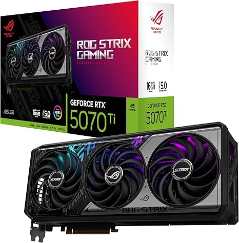 ASUS ROG STRIX NVIDIA GEFORCE RTX 5070 TI 16GB GDDR7 OC EDITION GAMING GRAPHICS CARD, (PCIE 5.0, HDMI/DP 2.1, 3.2-SLOT, MAXCONTACT DESIGN, PHASE-CHANGE GPU THERMAL PAD)-ROG STRIX-RTX5070TI