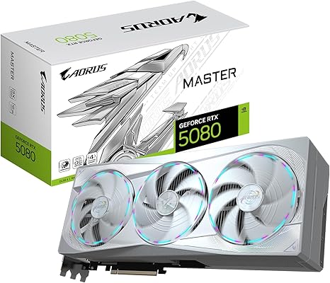 GIGABYTE AORUS GEFORCE RTX 5080 MASTER ICE 16G GRAPHICS CARD, WINDFORCE COOLING SYSTEM, 16GB 256-BIT GDDR7, GV-N5080AORUSM ICE-16GD VIDEO CARD-AORUS-RTX5080