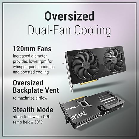 PNY NVIDIA GEFORCE RTX™ 5080 SLIM DUAL-FAN, DUAL-SLOT OC GRAPHICS CARD (16GB GDDR7, SFF-READY, 256-BIT, BOOST SPEED: 2730 MHZ, PCIE® 5.0, HDMI®/DP 2.1, NVIDIA BLACKWELL ARCHITECTURE, DLSS 4.5)-2-SLOT DUAL FAN OC-