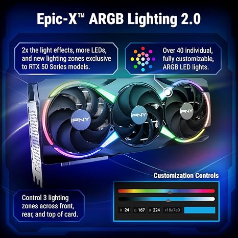 PNY NVIDIA GEFORCE RTX™ 5080 SLIM DUAL-FAN, DUAL-SLOT OC GRAPHICS CARD (16GB GDDR7, SFF-READY, 256-BIT, BOOST SPEED: 2730 MHZ, PCIE® 5.0, HDMI®/DP 2.1, NVIDIA BLACKWELL ARCHITECTURE, DLSS 4.5)-TRIPLE FAN ARGB OC
