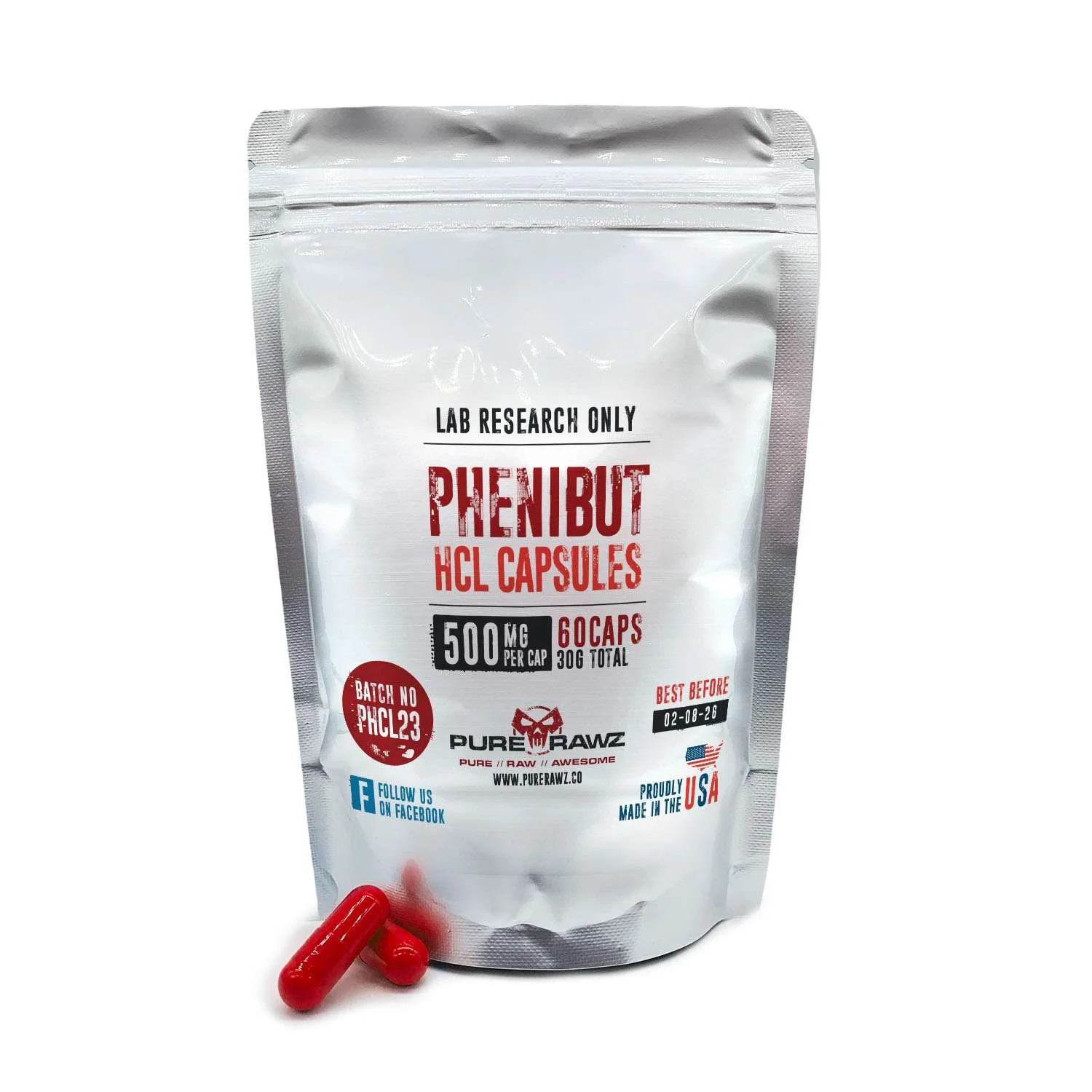 PURERAWZ PHENIBUT HCL 60CT/500MQ PER CAPSULE/30Q
