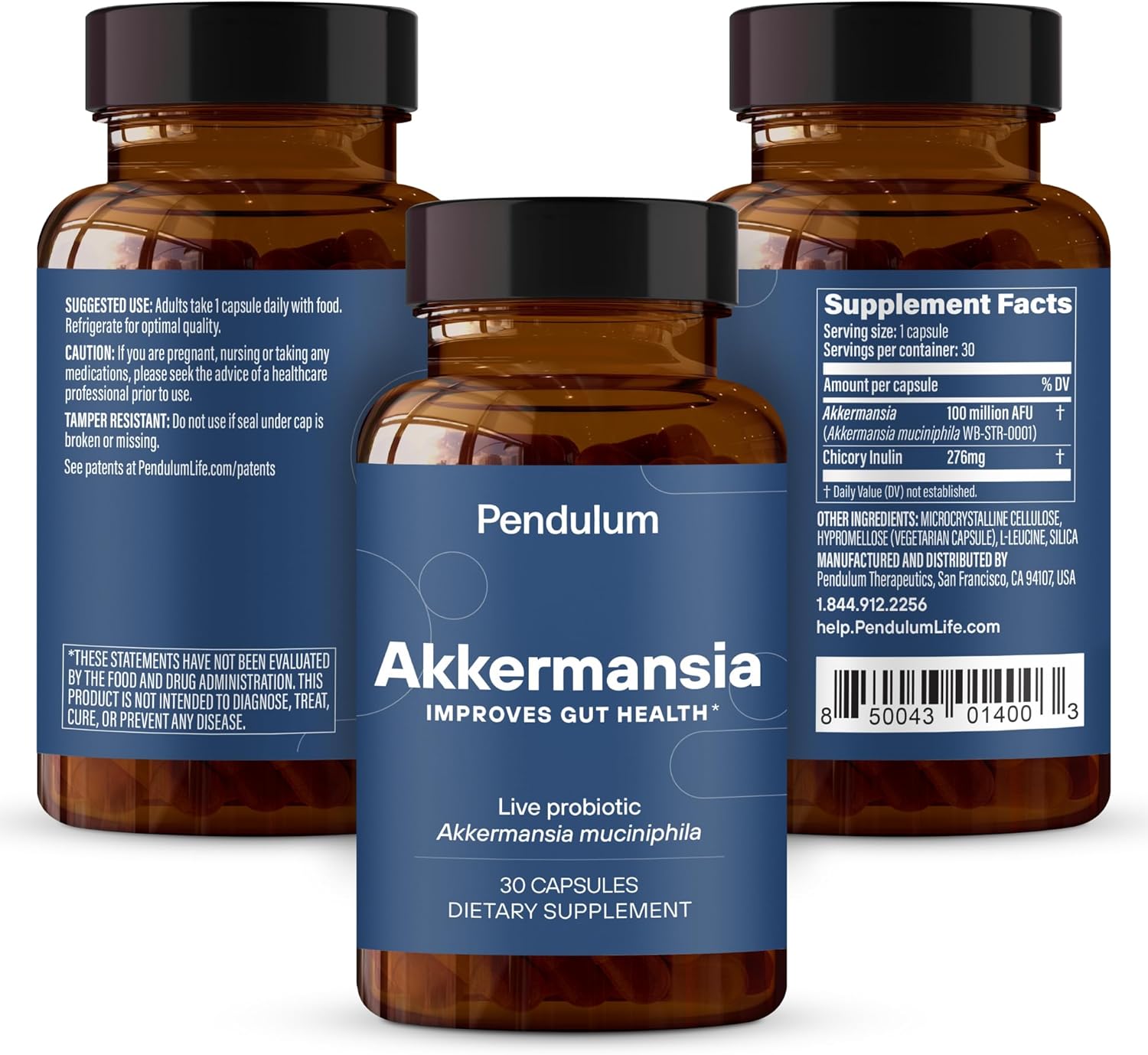 PENDULUM AKKERMANSIA PROBIOTIC WITH PREBIOTIC FIBER 100M CFU, GUT HEALTH, 30 CAPSULES