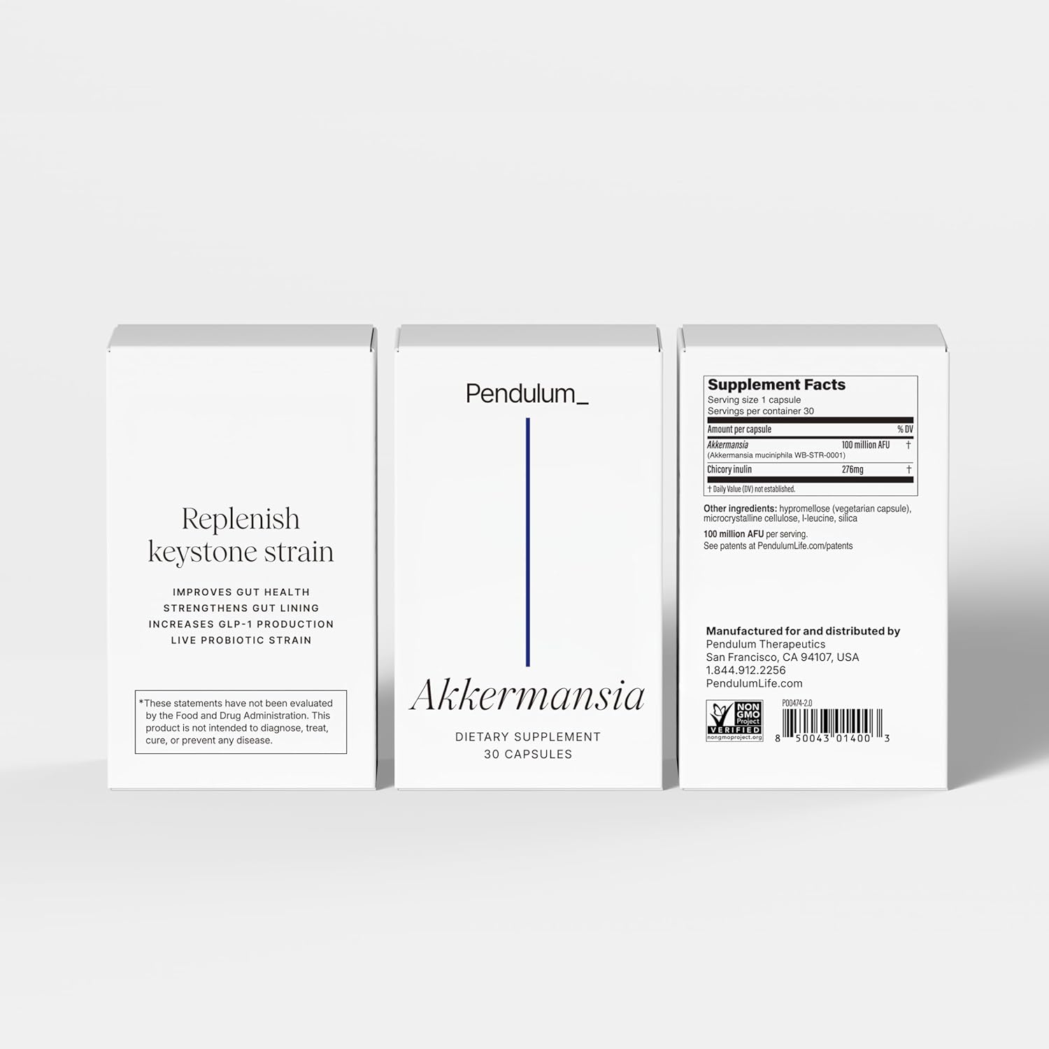 PENDULUM AKKERMANSIA PROBIOTIC WITH PREBIOTIC FIBER 100M CFU, GUT HEALTH, 30 CAPSULES
