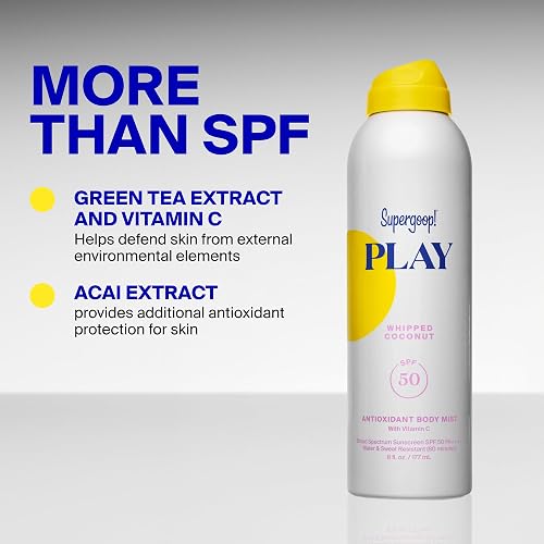 SUPERGOOP! PLAY ANTIOXIDANT BODY MIST SPF 50 PA WITH VITAMIN C, WHIPPED COCONUT, 6 OZ