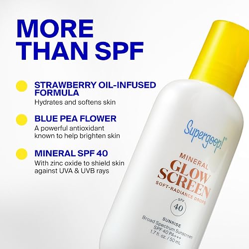 SUPERGOOP! GLOWSCREEN SOFT-RADIANCE DROPS SPF 40 MINERAL SUNSCREEN 1.7OZ FOR ALL SKIN TYPES