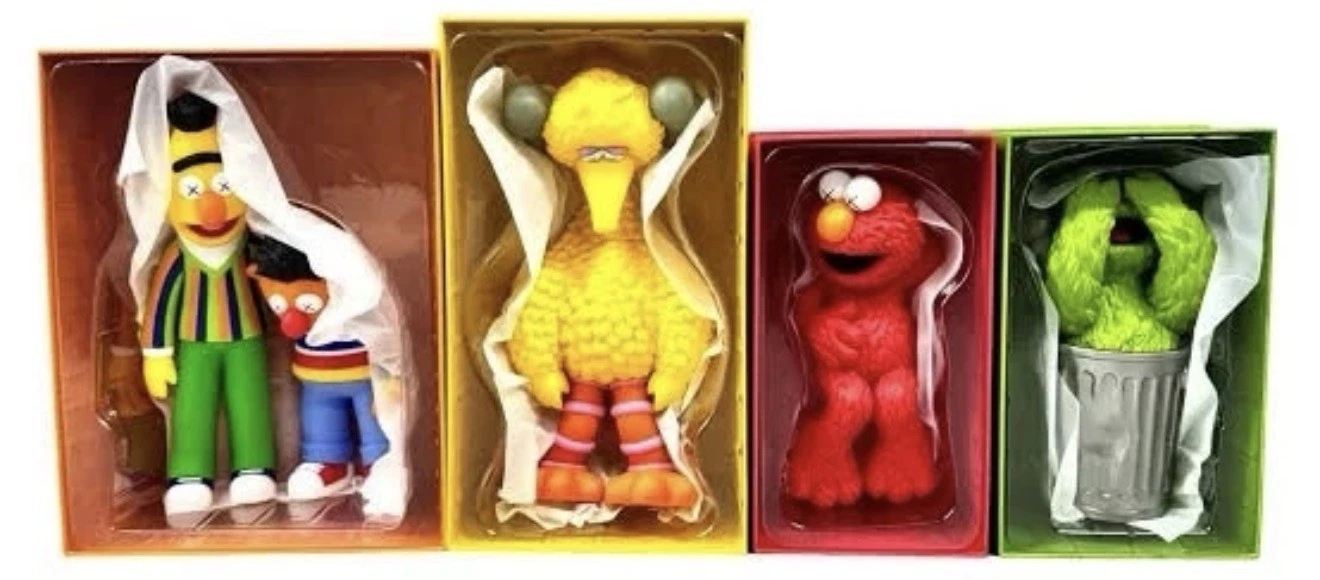 KAWS SESAME STREET VINYL ART TOY FIGURES SET BIG BIRD ELMO OSCAR BERT ERNIE