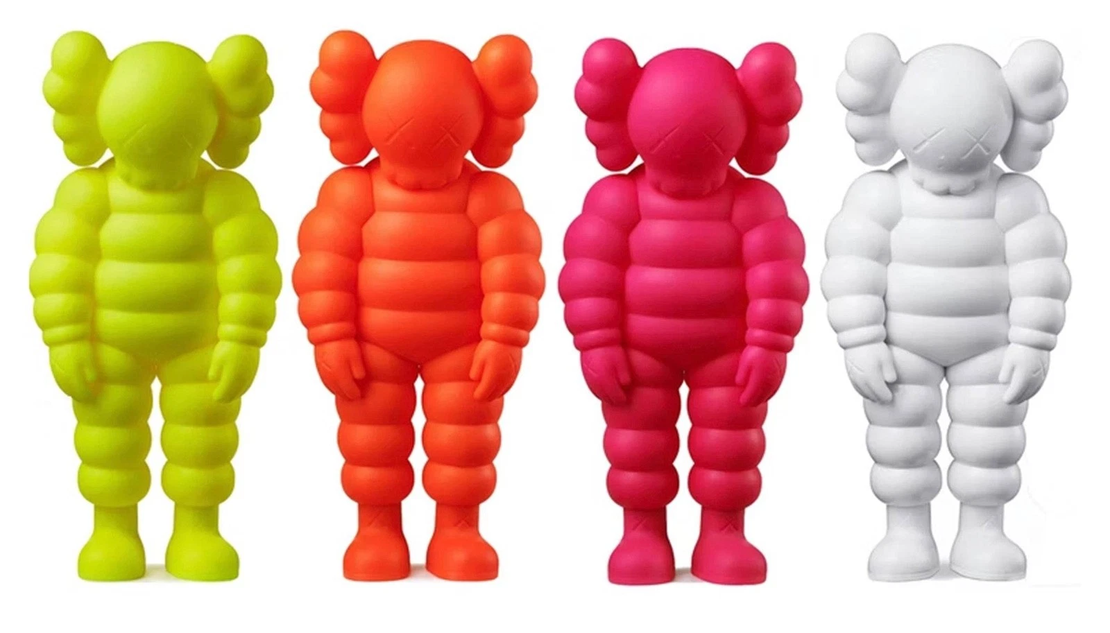 KAWS WHAT PARTY SET • YELLOW ORANGE PINK WHITE • NEW IN PUBLISHER'S PACKING