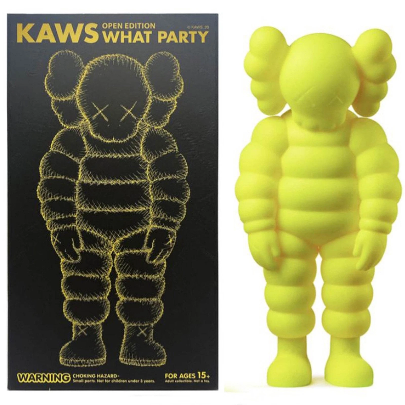 KAWS WHAT PARTY SET • YELLOW ORANGE PINK WHITE • NEW IN PUBLISHER'S PACKING