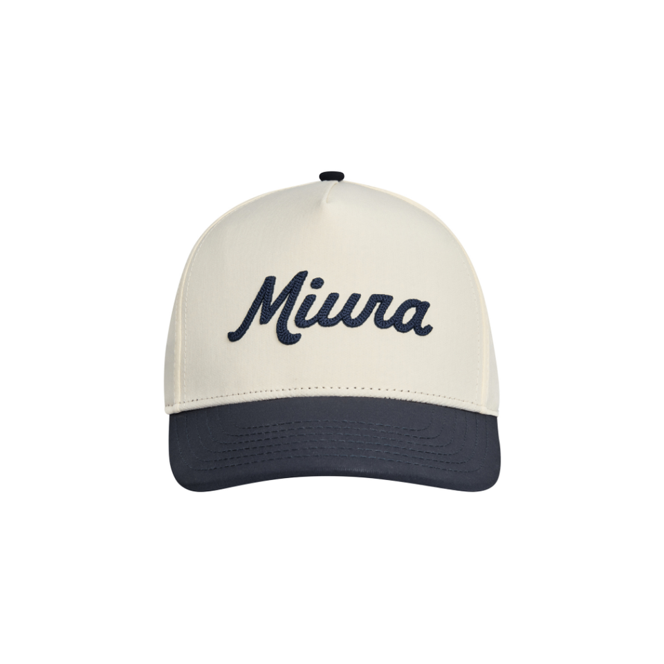 MIURA  CREAM/NAVY MODERN SCRIPT TWO-TONE HAT  CREAM/NAVY