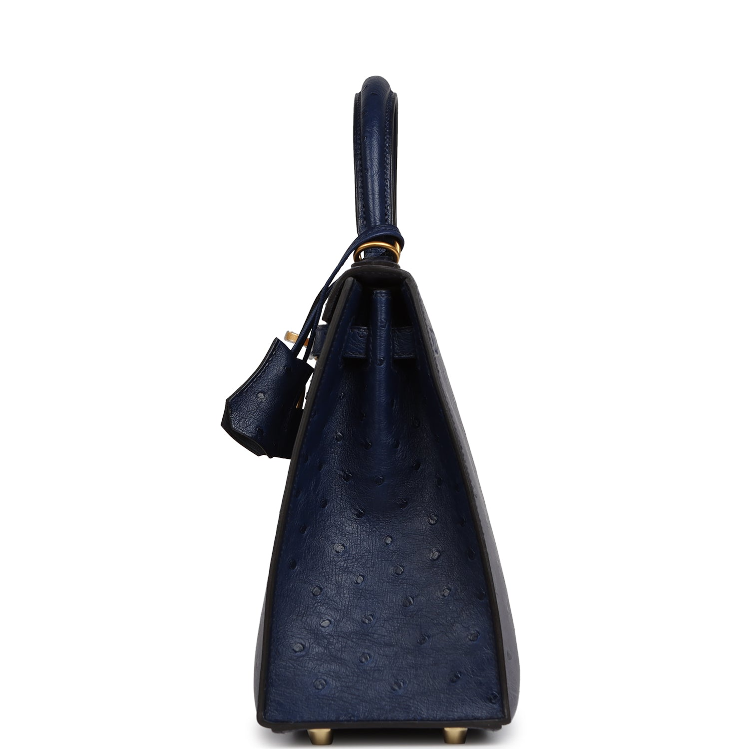 HERMèS SPECIAL ORDER (HSS) KELLY SELLIER 25 GRIS AGATE, BLEU IRIS OSTRICH BRUSHED GOLD HARDWARE