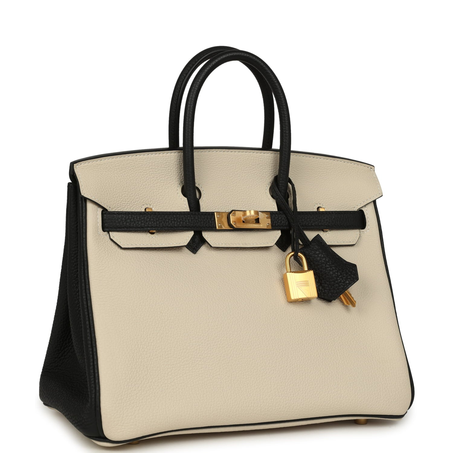 HERMèS SPECIAL ORDER (HSS) BIRKIN 25 CRAIE, BLACK TOGO BRUSHED GOLD HARDWARE