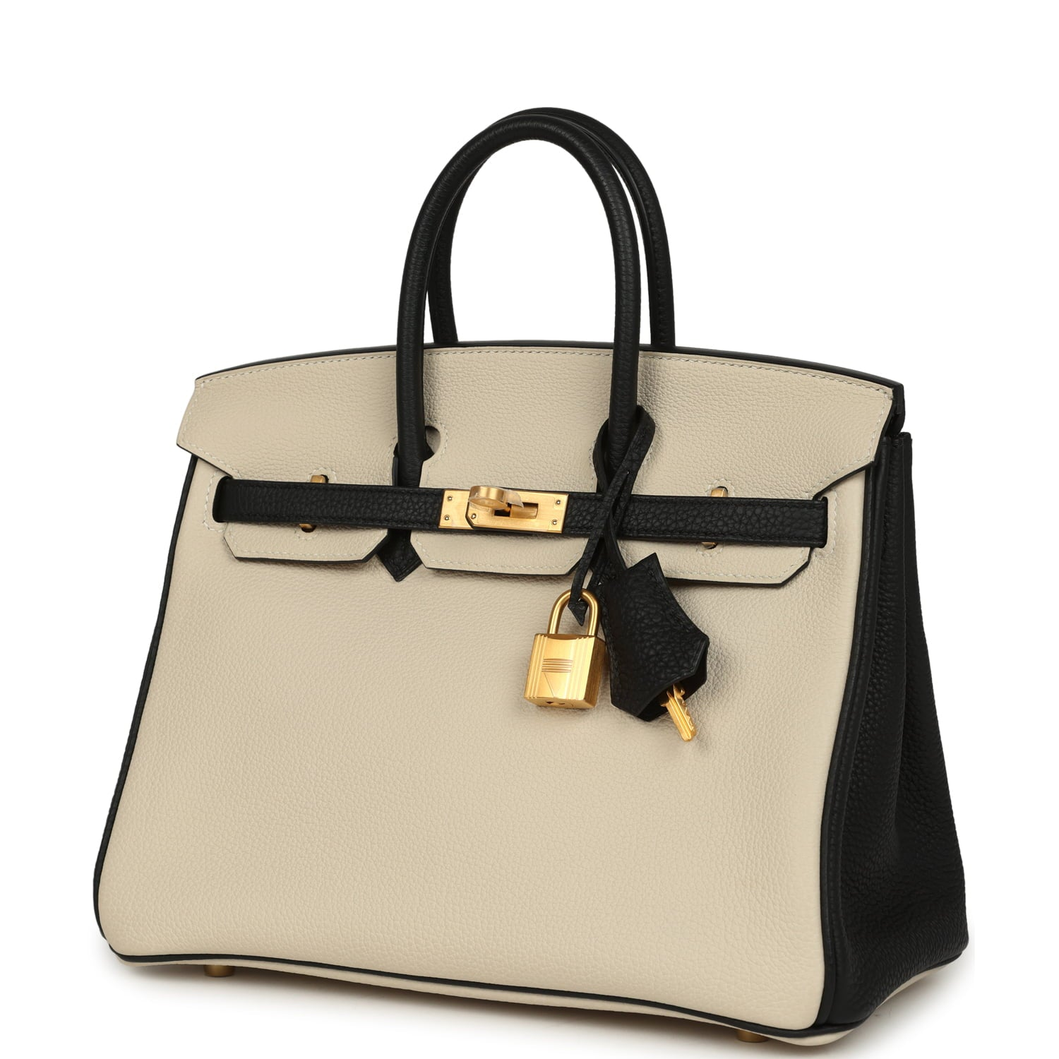 HERMèS SPECIAL ORDER (HSS) BIRKIN 25 CRAIE, BLACK TOGO BRUSHED GOLD HARDWARE