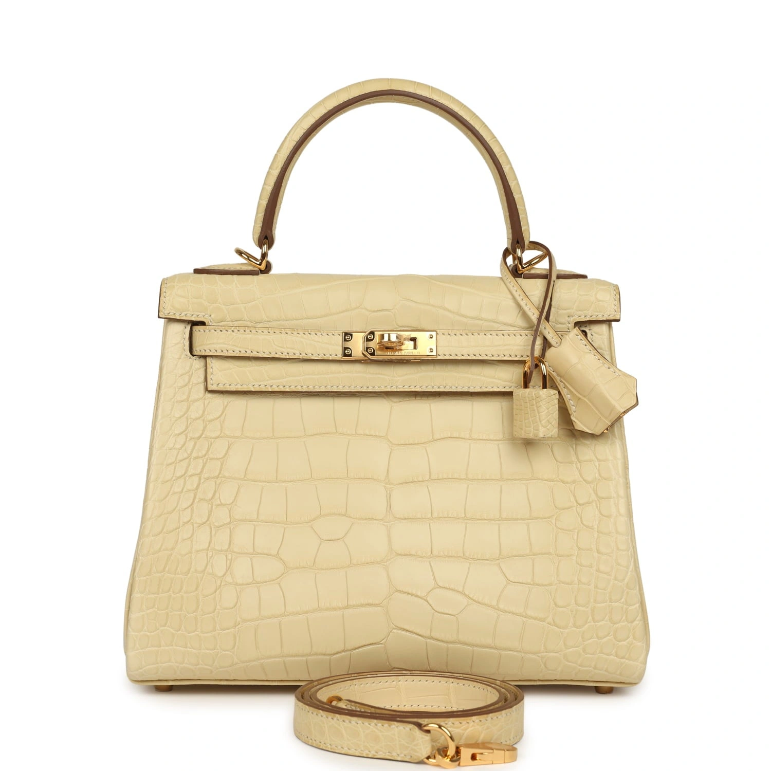 HERMèS KELLY RETOURNE 25 VANILLE MATTE ALLIGATOR GOLD HARDWARE
