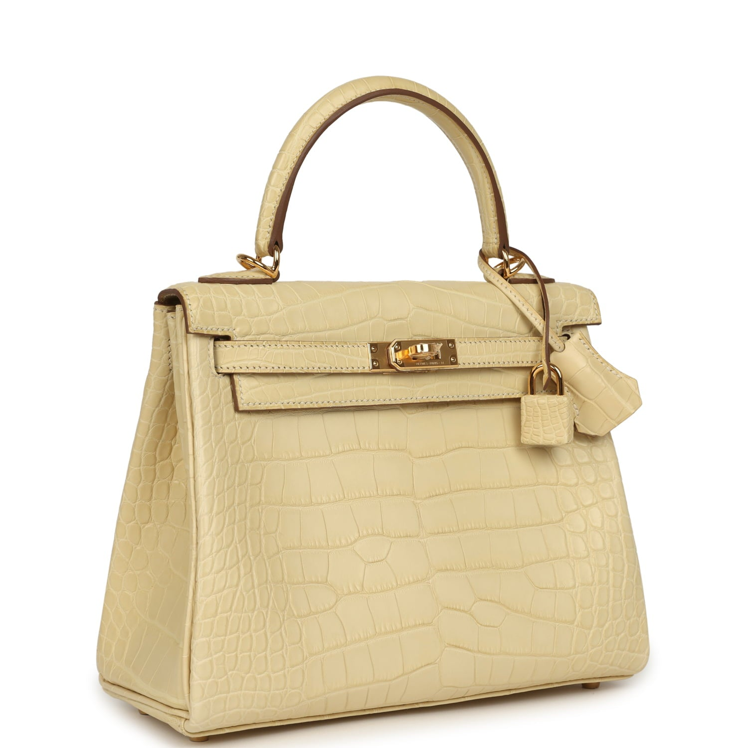 HERMèS KELLY RETOURNE 25 VANILLE MATTE ALLIGATOR GOLD HARDWARE