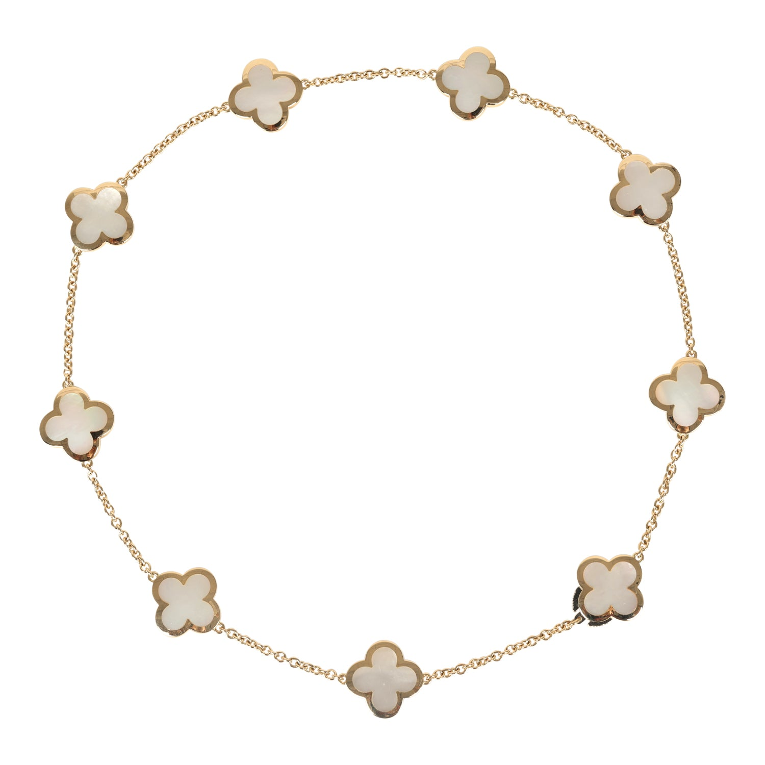 VAN CLEEF & ARPELS PURE ALHAMBRA 9 MOTIF NECKLACE MOTHER OF PEARL 18K YELLOW GOLD