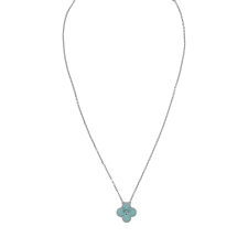VAN CLEEF & ARPELS 2022 HOLIDAY VINTAGE ALHAMBRA PENDANT NECKLACE LIGHT GREEN CELADON SEVRES PORCELAIN & DIAMONDS WHITE GOLD