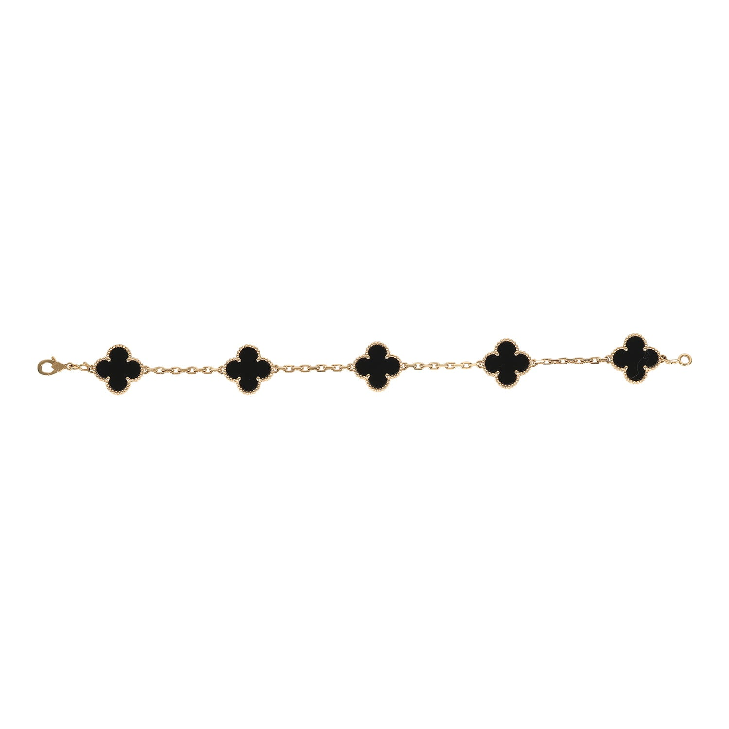 VAN CLEEF & ARPELS VINTAGE ALHAMBRA 5 MOTIF BRACELET ONYX 18K YELLOW GOLD