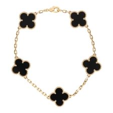 VAN CLEEF & ARPELS VINTAGE ALHAMBRA 5 MOTIF BRACELET ONYX 18K YELLOW GOLD
