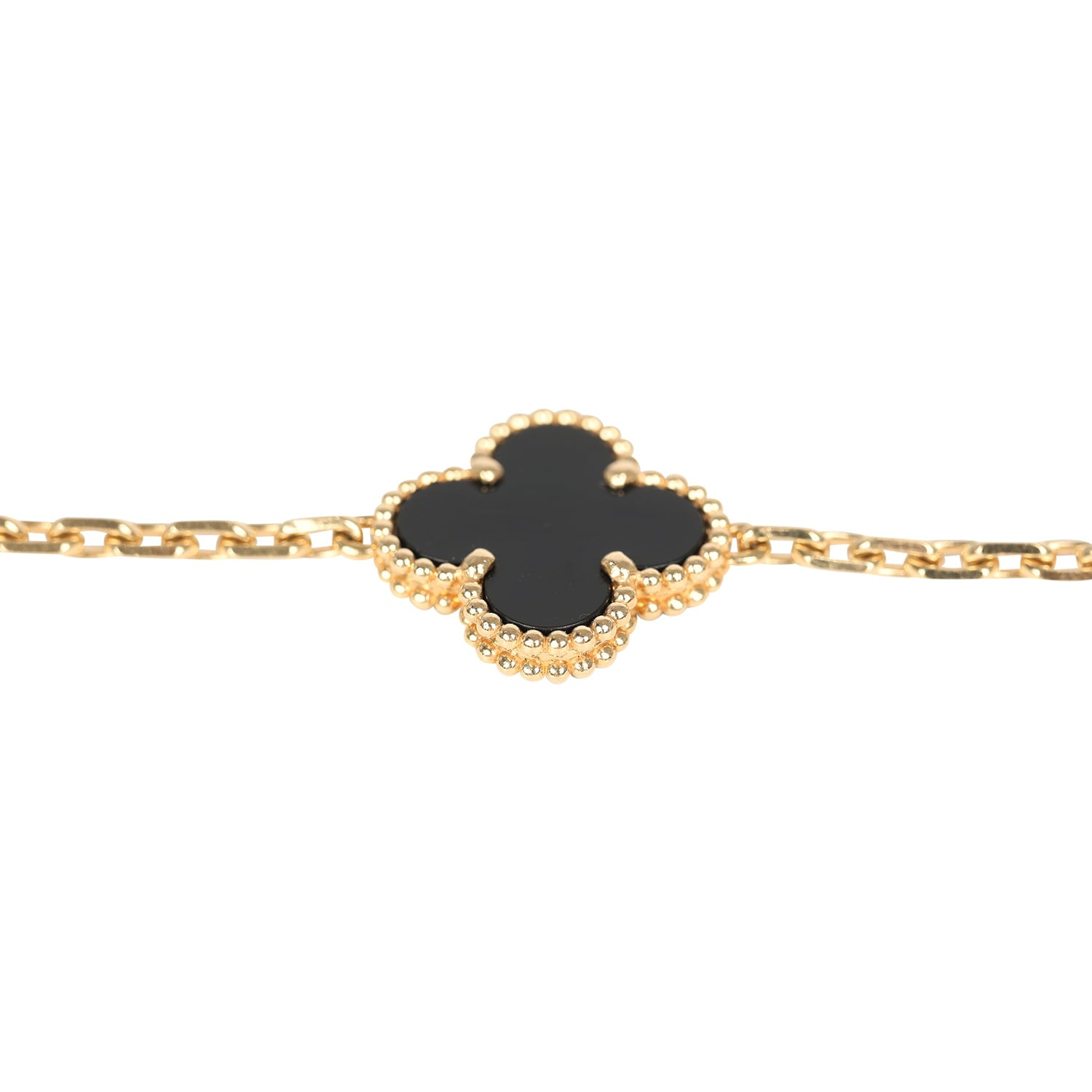VAN CLEEF & ARPELS VINTAGE ALHAMBRA 5 MOTIF BRACELET ONYX 18K YELLOW GOLD