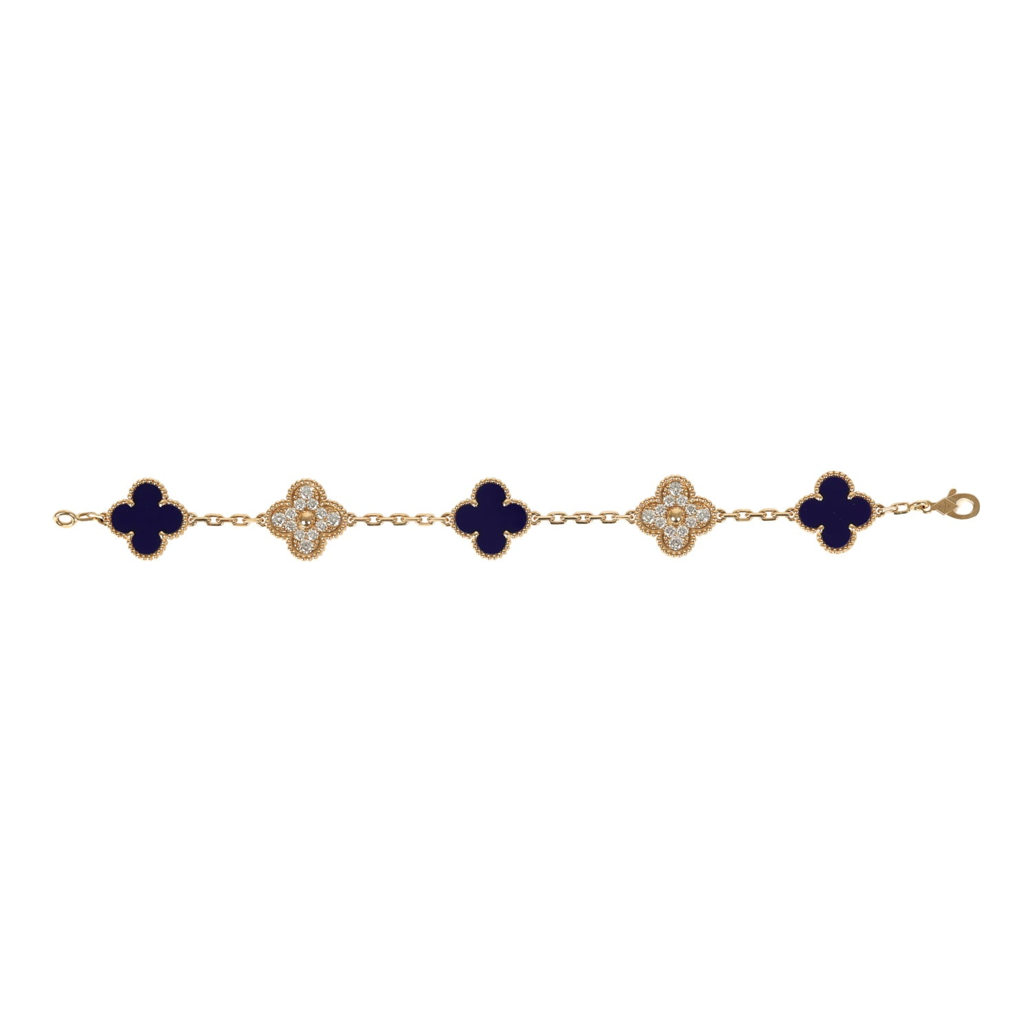 VAN CLEEF & ARPELS LIMITED EDITION "VENDOME" VINTAGE ALHAMBRA DIAMOND BRACELET AND BLUE SEVRES PORCELAIN 18K YELLOW GOLD