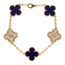 VAN CLEEF & ARPELS LIMITED EDITION "VENDOME" VINTAGE ALHAMBRA DIAMOND BRACELET AND BLUE SEVRES PORCELAIN 18K YELLOW GOLD