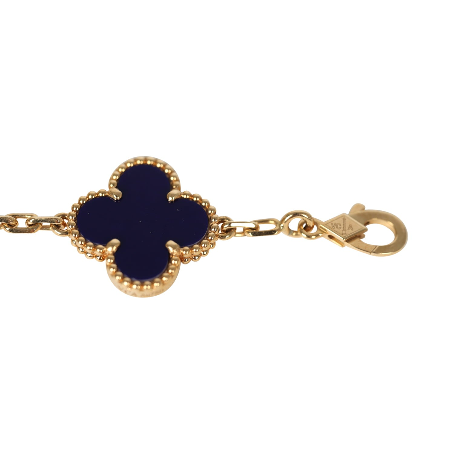 VAN CLEEF & ARPELS LIMITED EDITION "VENDOME" VINTAGE ALHAMBRA DIAMOND BRACELET AND BLUE SEVRES PORCELAIN 18K YELLOW GOLD