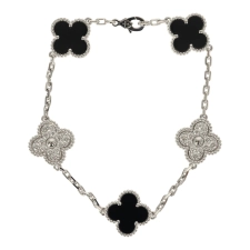VAN CLEEF & ARPELS VINTAGE ALHAMBRA 5 MOTIF BRACELET ONYX DIAMONDS AND 18K WHITE GOLD