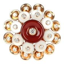 VAN CLEEF & ARPELS BOUTON D’OR RING CARNELIAN, MOTHER OF PEARL 18K ROSE GOLD & DIAMONDS