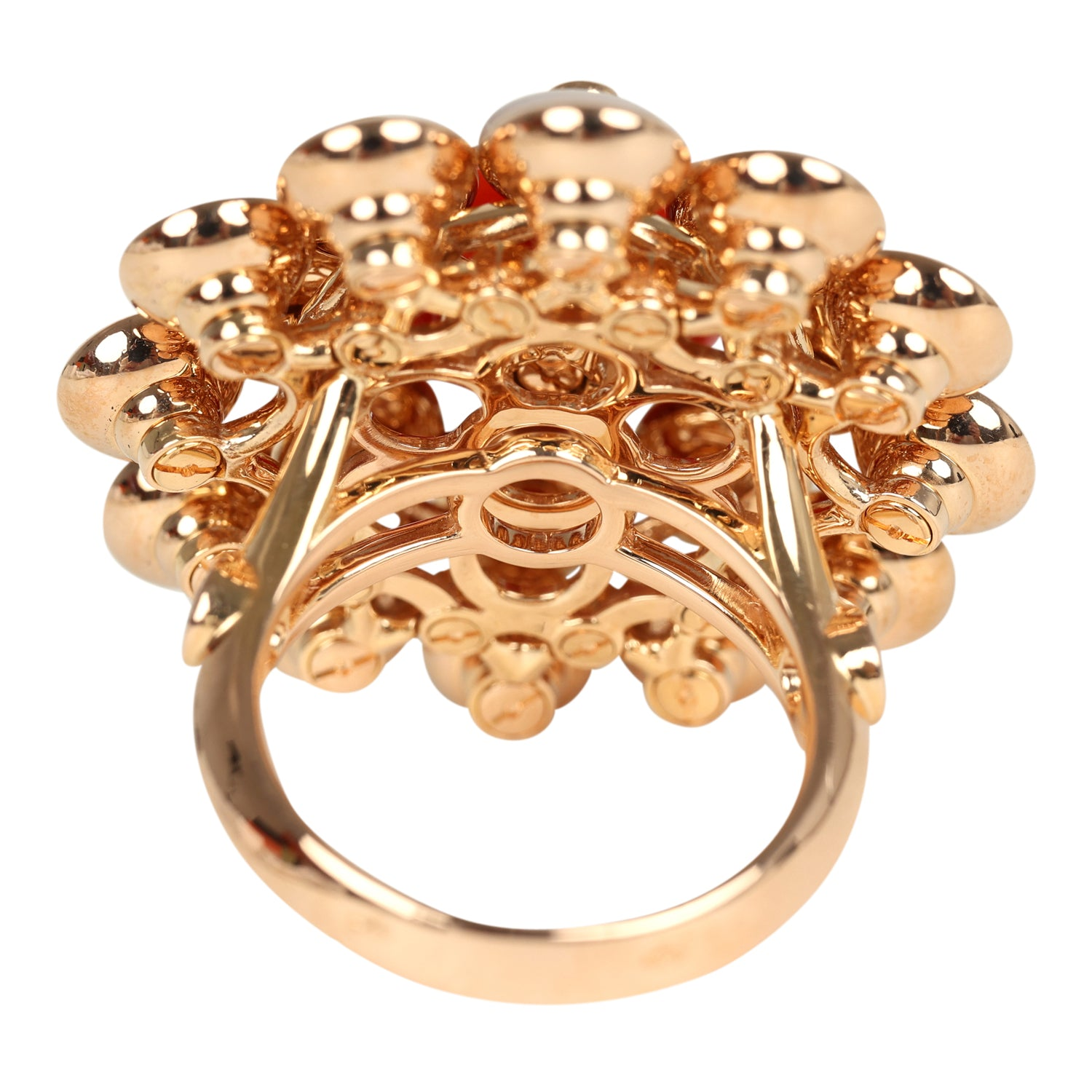 VAN CLEEF & ARPELS BOUTON D’OR RING CARNELIAN, MOTHER OF PEARL 18K ROSE GOLD & DIAMONDS