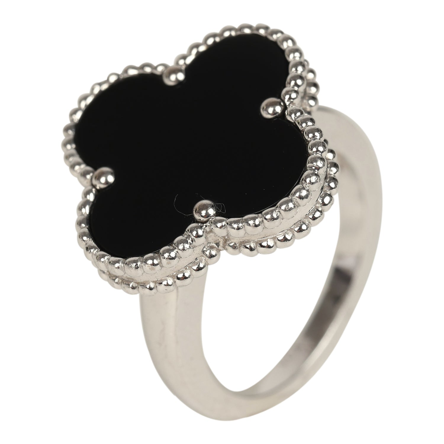 VAN CLEEF & ARPELS MAGIC ALHAMBRA RING ONYX 18K WHITE GOLD