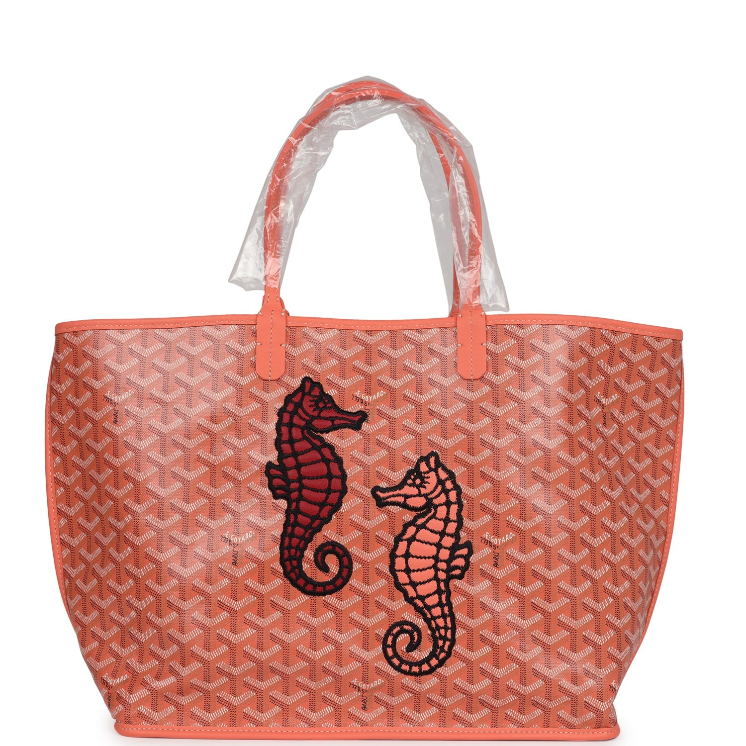 GOYARD GOYARDINE CORAL ANJOU PM EMBROIDERED SEAHORSE BAG PALLADIUM HARDWARE