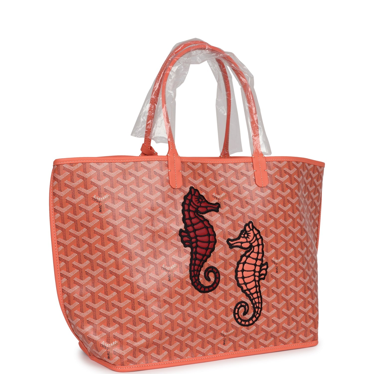 GOYARD GOYARDINE CORAL ANJOU PM EMBROIDERED SEAHORSE BAG PALLADIUM HARDWARE