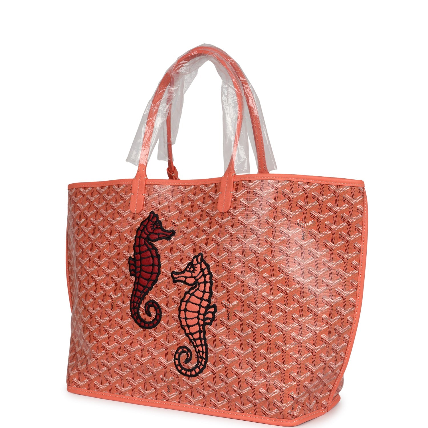 GOYARD GOYARDINE CORAL ANJOU PM EMBROIDERED SEAHORSE BAG PALLADIUM HARDWARE