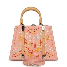 GOYARD GOYARDINE CANVAS SAIGON MINI MARQUETRY TRUNK BAG POWDER PINK CHEVROCHES CALFSKIN PALLADIUM HARDWARE