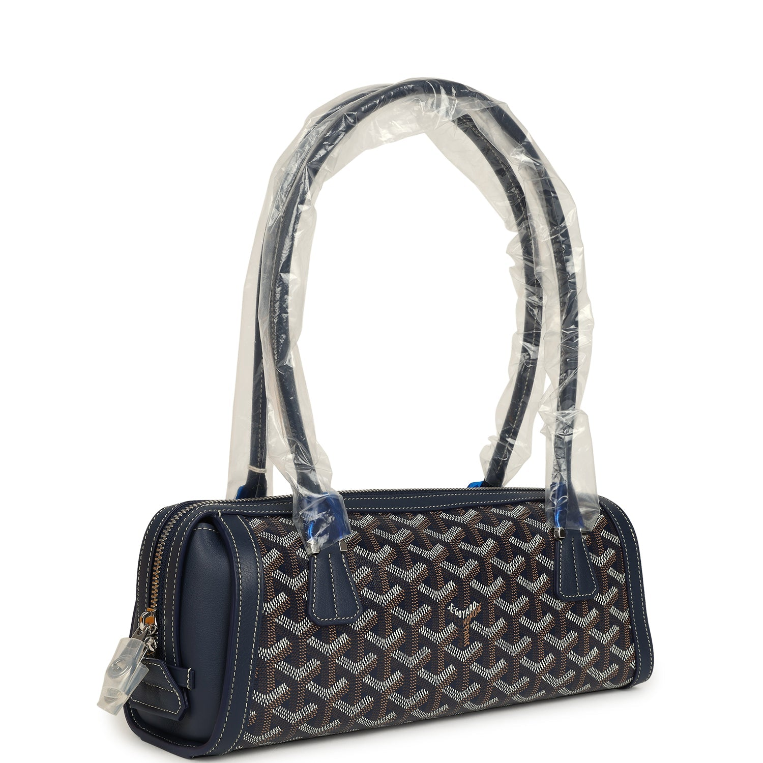 GOYARD GOYARDINE CANVAS BONBONNIèRE BAG NAVY BLUE CHEVROCHES CALFSKIN PALLADIUM HARDWARE