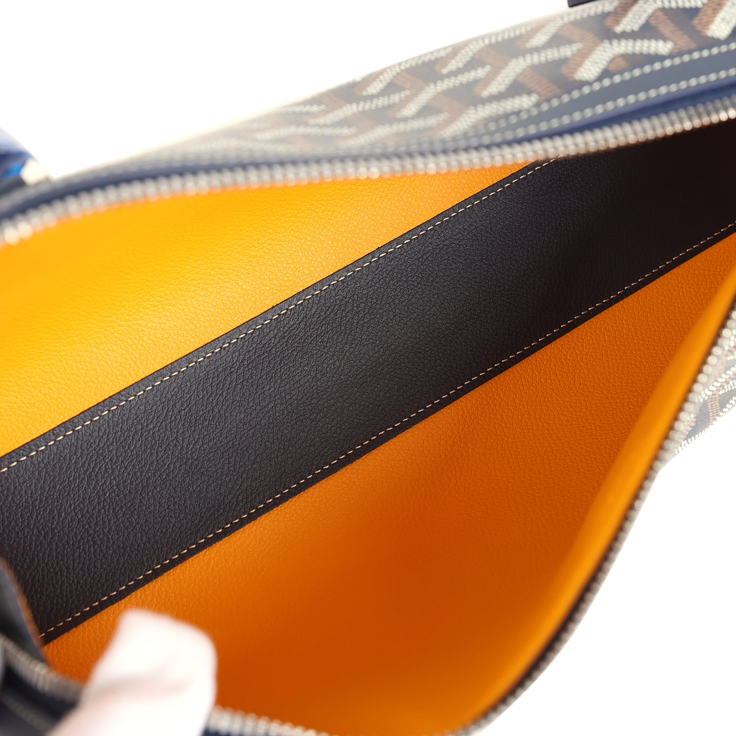 GOYARD GOYARDINE CANVAS BONBONNIèRE BAG NAVY BLUE CHEVROCHES CALFSKIN PALLADIUM HARDWARE