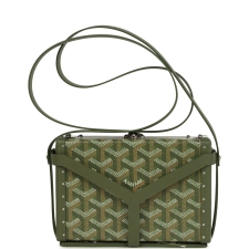 GOYARD GOYARDINE CANVAS KHAKI MINAUDIèRE TRUNK BAG PALLADIUM HARDWARE