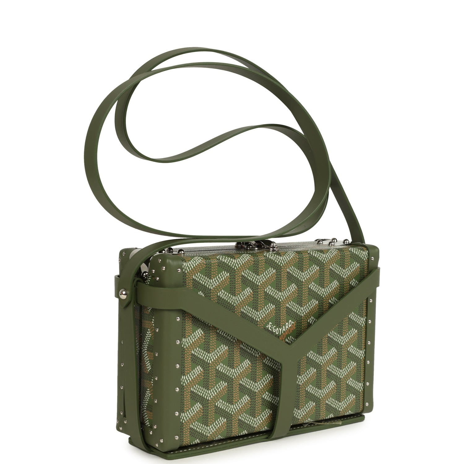 GOYARD GOYARDINE CANVAS KHAKI MINAUDIèRE TRUNK BAG PALLADIUM HARDWARE