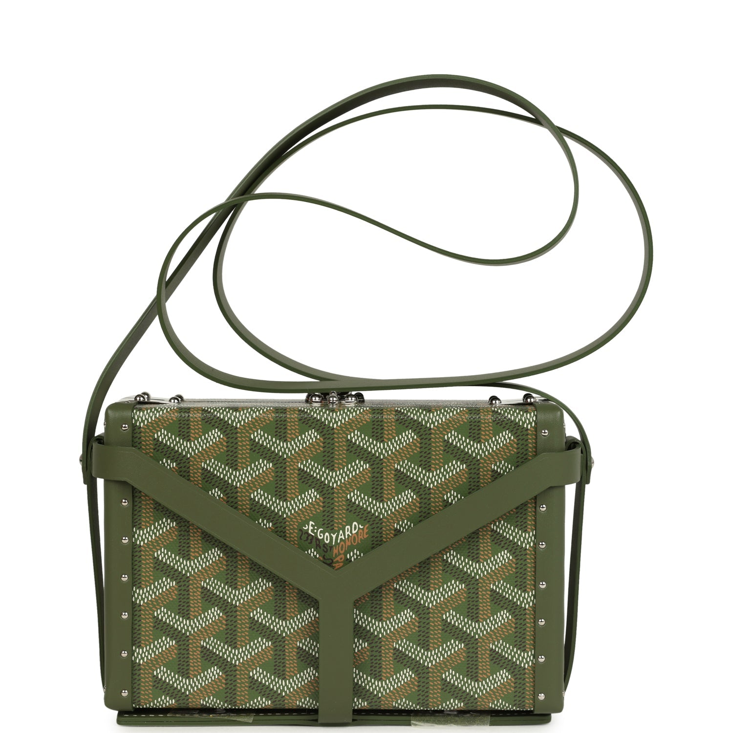 GOYARD GOYARDINE CANVAS KHAKI MINAUDIèRE TRUNK BAG PALLADIUM HARDWARE