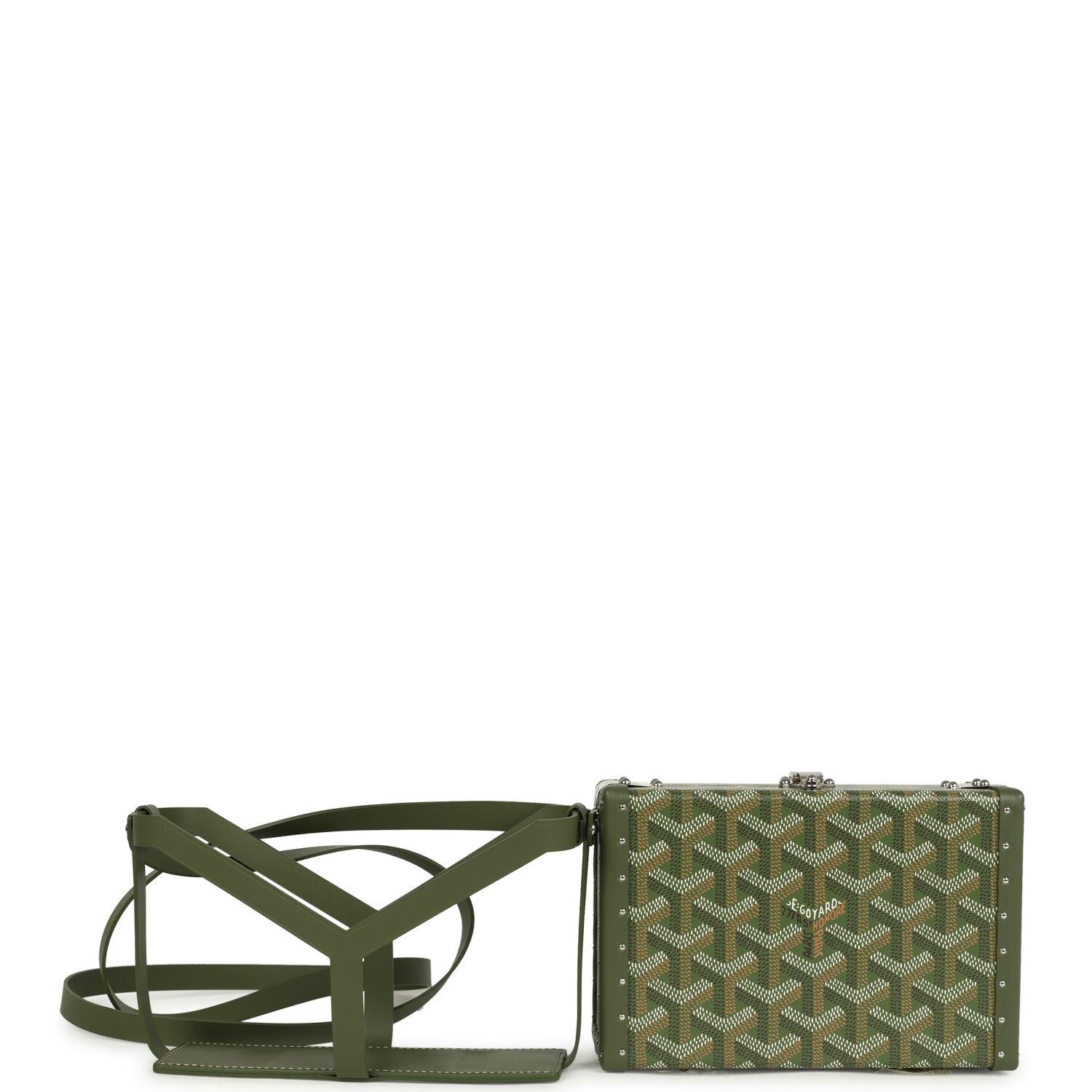 GOYARD GOYARDINE CANVAS KHAKI MINAUDIèRE TRUNK BAG PALLADIUM HARDWARE