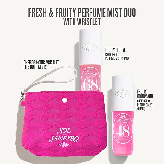 SOL DE JANEIRO GIFT SET TWO TRAVEL SIZE PERFUME MISTS WITH PINK POUCH FOR WOMEN
