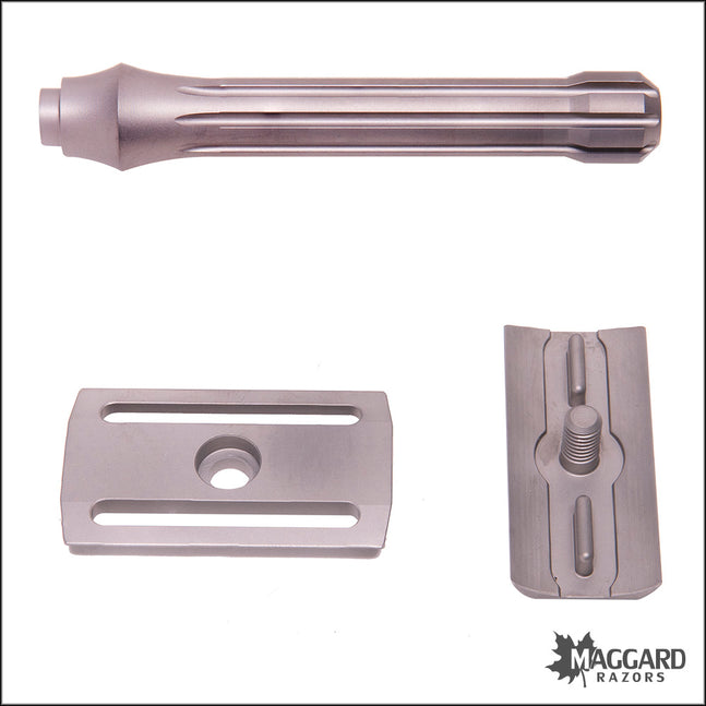 BLACKLAND RAZORS BLACKBIRD TITANIUM CLOSED COMB DE SAFETY RAZOR WITH 85MM HANDLE, SATIN FINISH