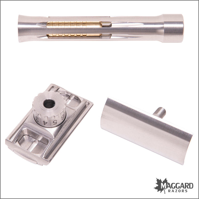 BLACKLAND RAZORS OSPREY STAINLESS STEEL CLOSED COMB DE SAFETY RAZOR WITH 85MM HANDLE, MACHINED FINISH